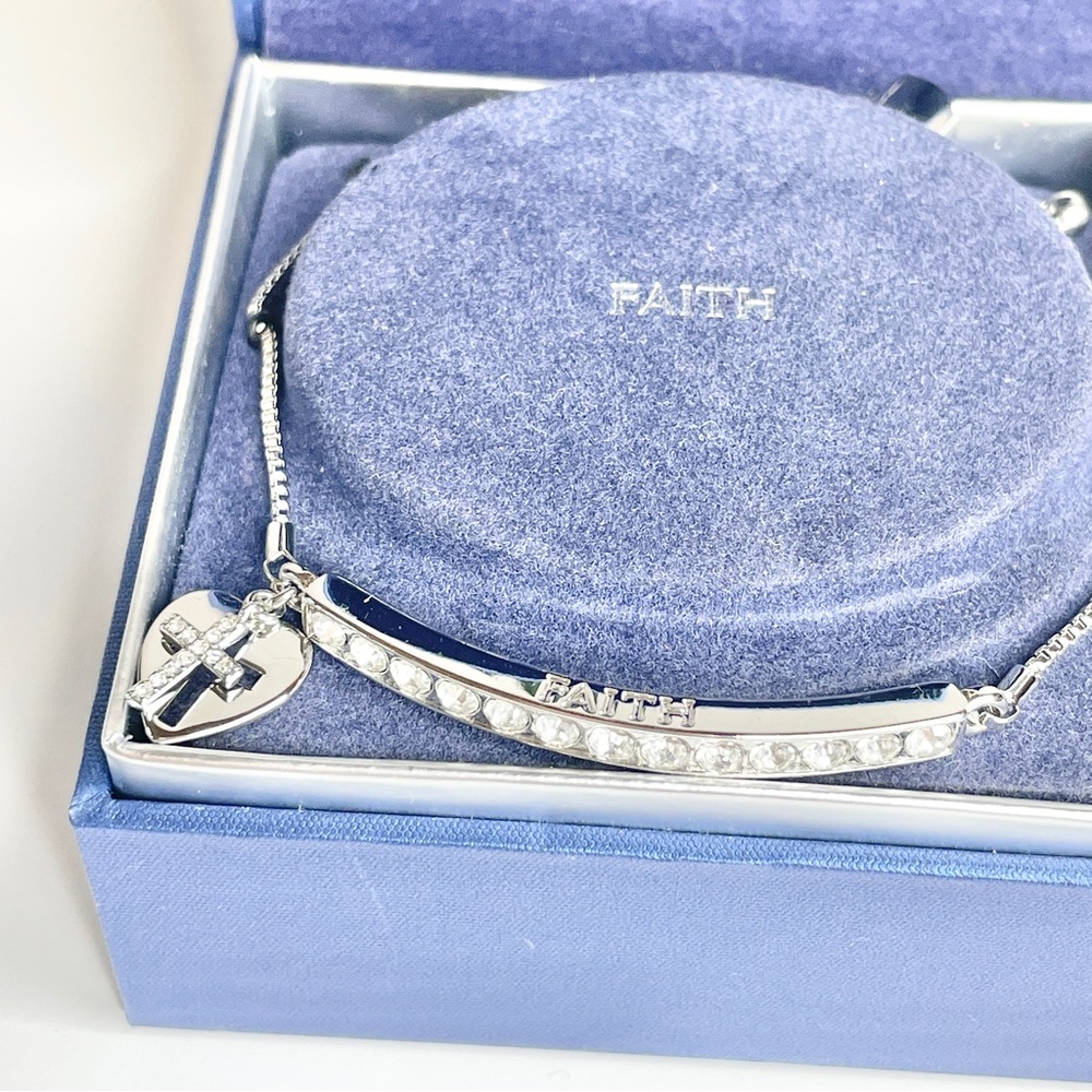 brilliance, genuine crystal faith heart, cross silver bracelet bracelet